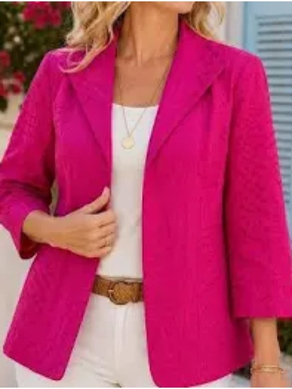 Coldwater Creek Bright Fuchsia Open-Front Silk Blazer | Size 1X - Picture 1 of 5